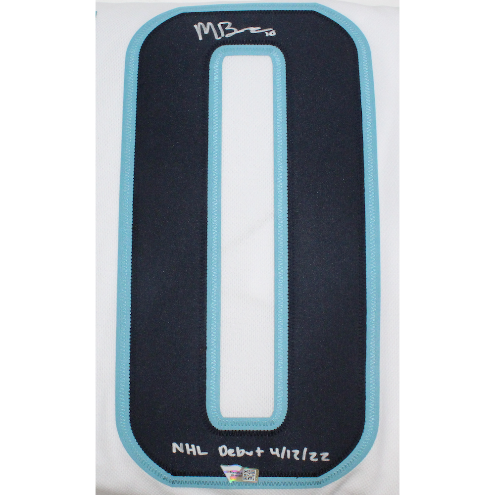 MATT BENIERS Autographed Seattle Kraken "NHL Debut 4/12/22" Authentic White Jersey FANATICS
