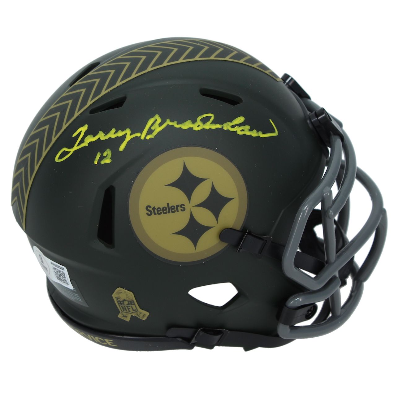 Terry Bradshaw Autographed Pittsburgh Steelers 2025 Salute to Service Speed Mini Helmet Beckett