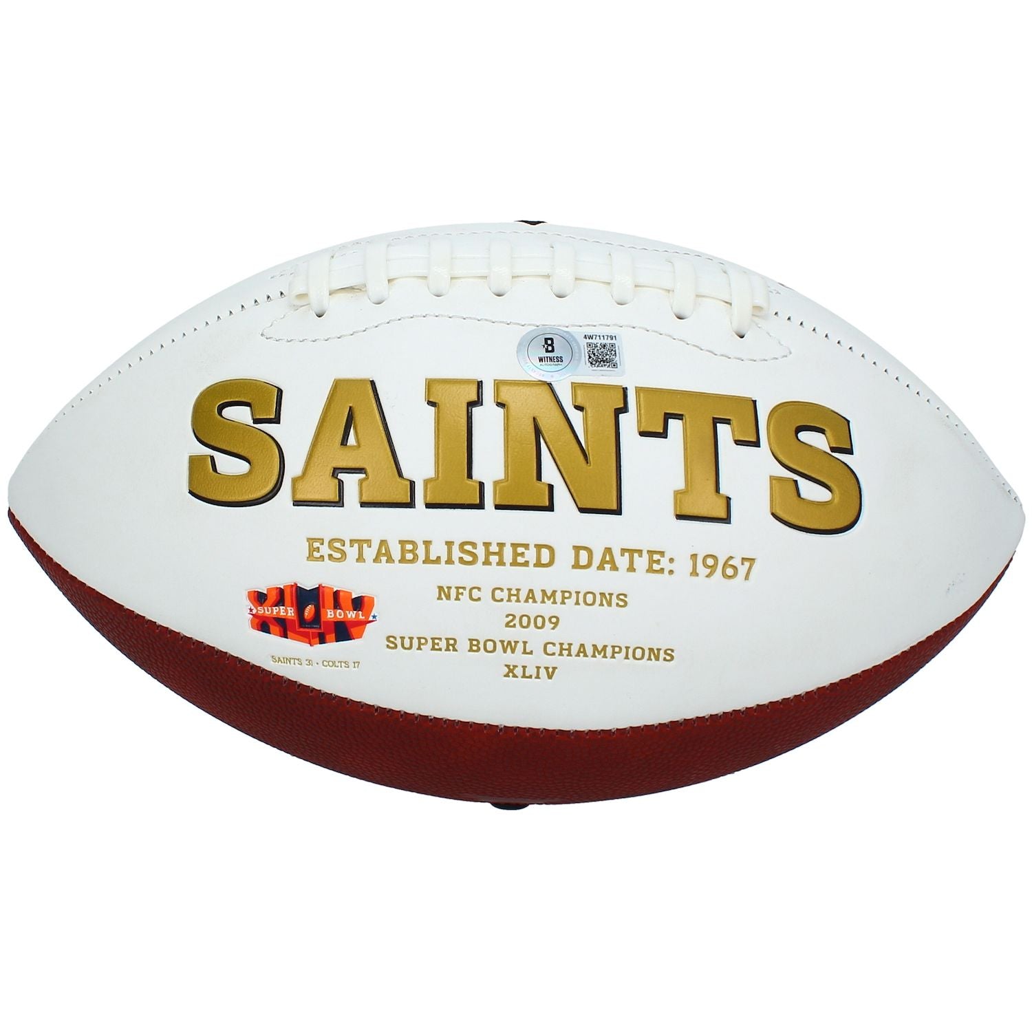 Drew Brees Autographed New Orleans Saints White Panel Football Beckett Witnessed