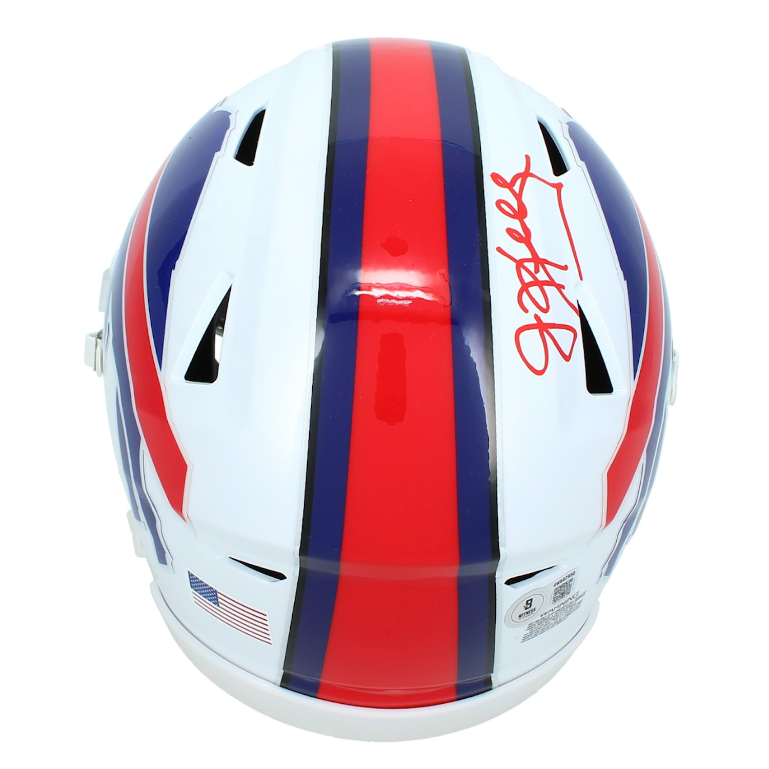 Jim Kelly Autographed (In Red) Buffalo Bills Speedflex Midi Helmet Beckett