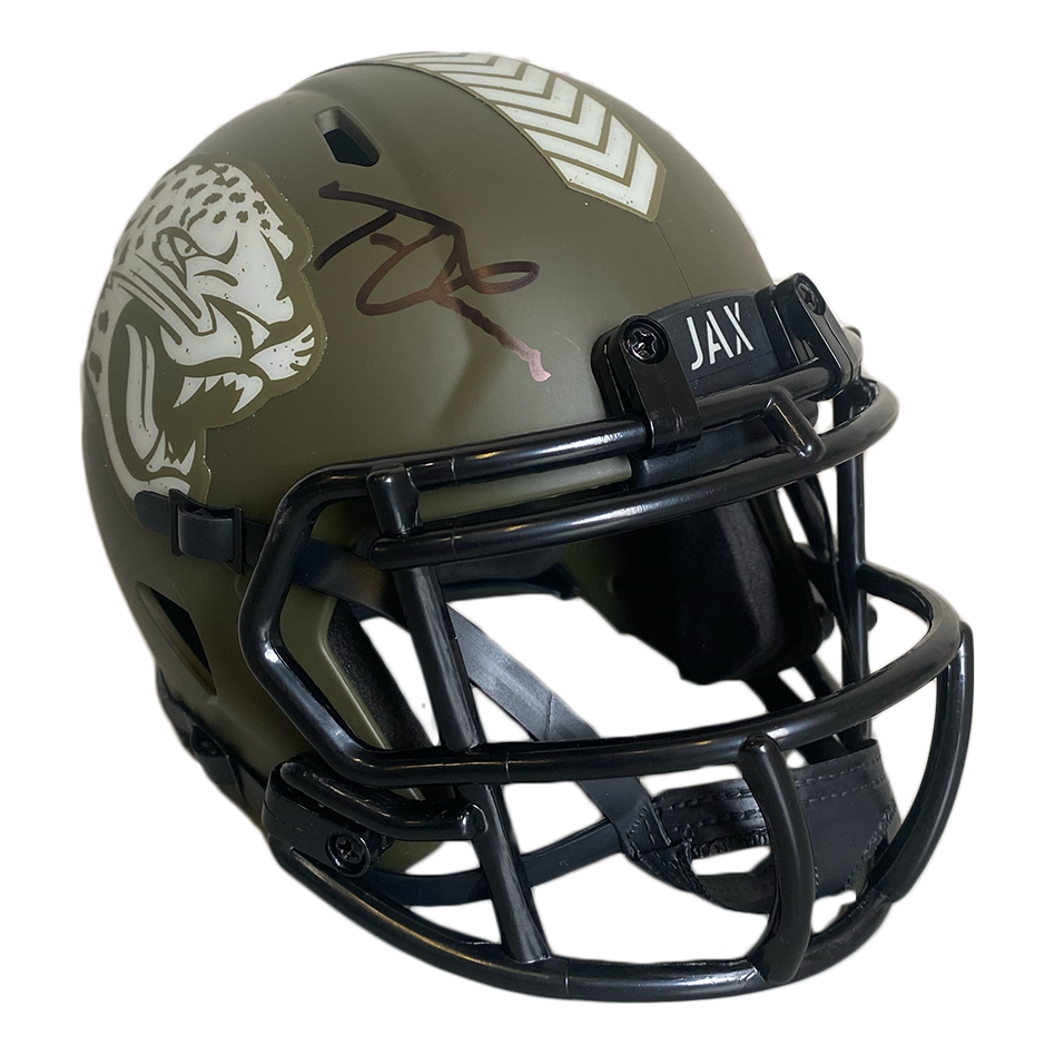 TREVOR LAWRENCE Autographed Jaguars Salute To Service Mini Helmet FANATICS