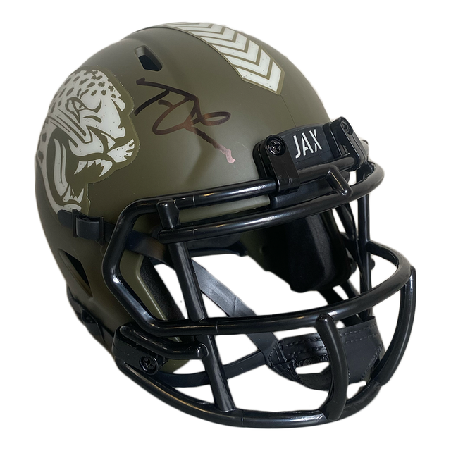TREVOR LAWRENCE Autographed Jaguars Salute To Service Mini Helmet FANATICS