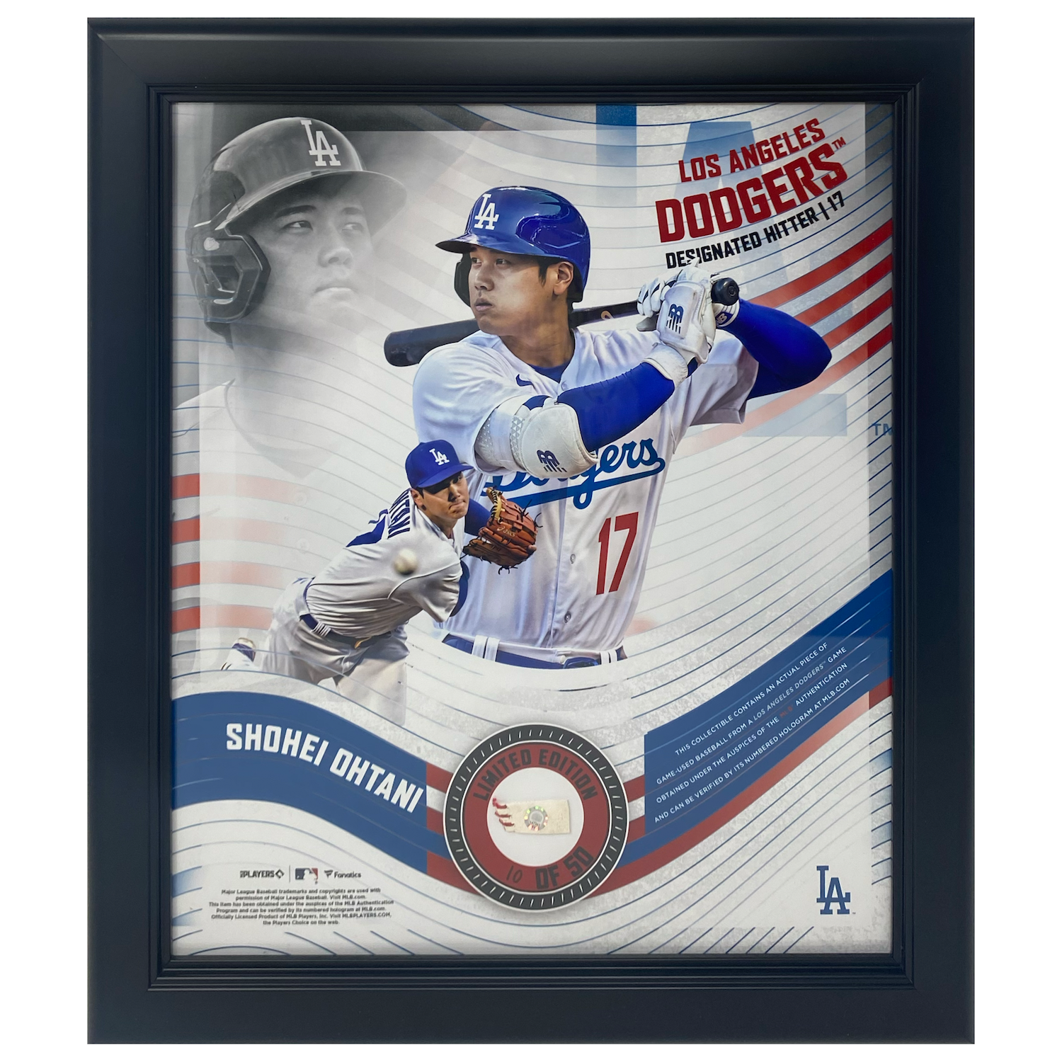 Shohei Ohtani Dodgers Framed 15" x 17" Game Used Baseball Collage LE 50
