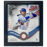 Shohei Ohtani Dodgers Framed 15" x 17" Game Used Baseball Collage LE 50