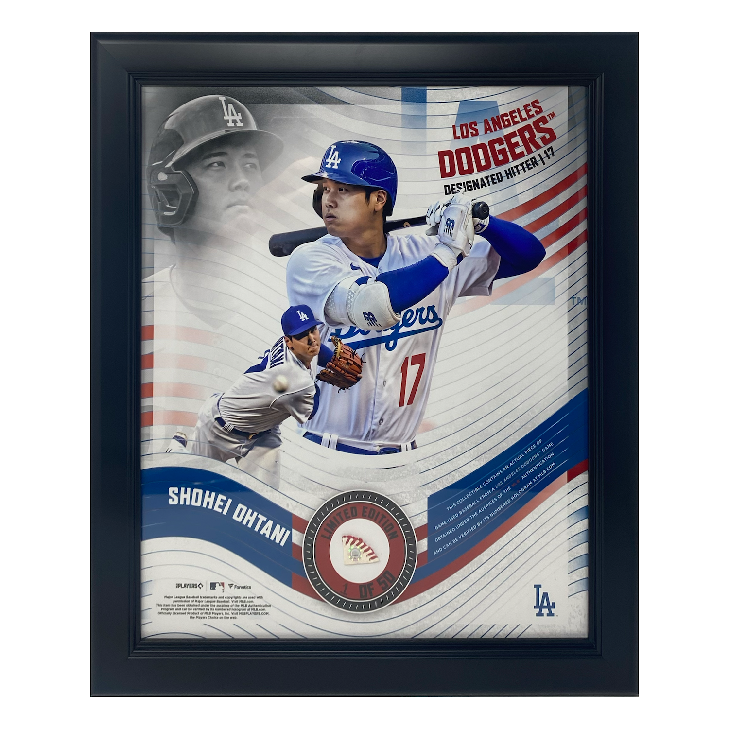 Shohei Ohtani Dodgers Framed 15" x 17" Game Used Baseball Collage LE 1/50