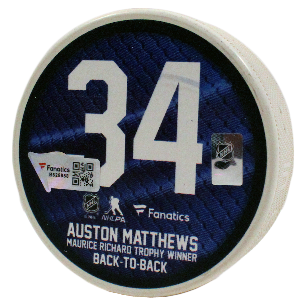 AUSTON MATTHEWS Autographed White Inglasco Rocket Richard Puck FANATICS LE 134