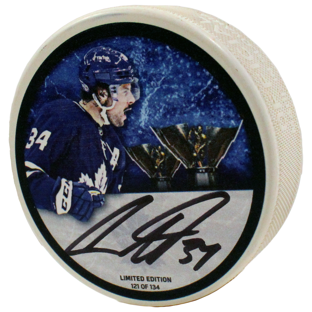 AUSTON MATTHEWS Autographed White Inglasco Rocket Richard Puck FANATICS LE 134