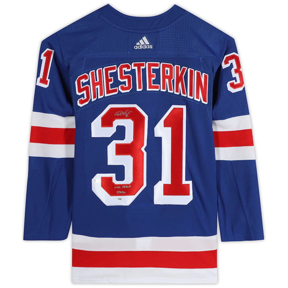 IGOR SHESTERKIN Autographed "NHL Debut 1/7/20" New York Rangers Authentic Jersey FANATICS