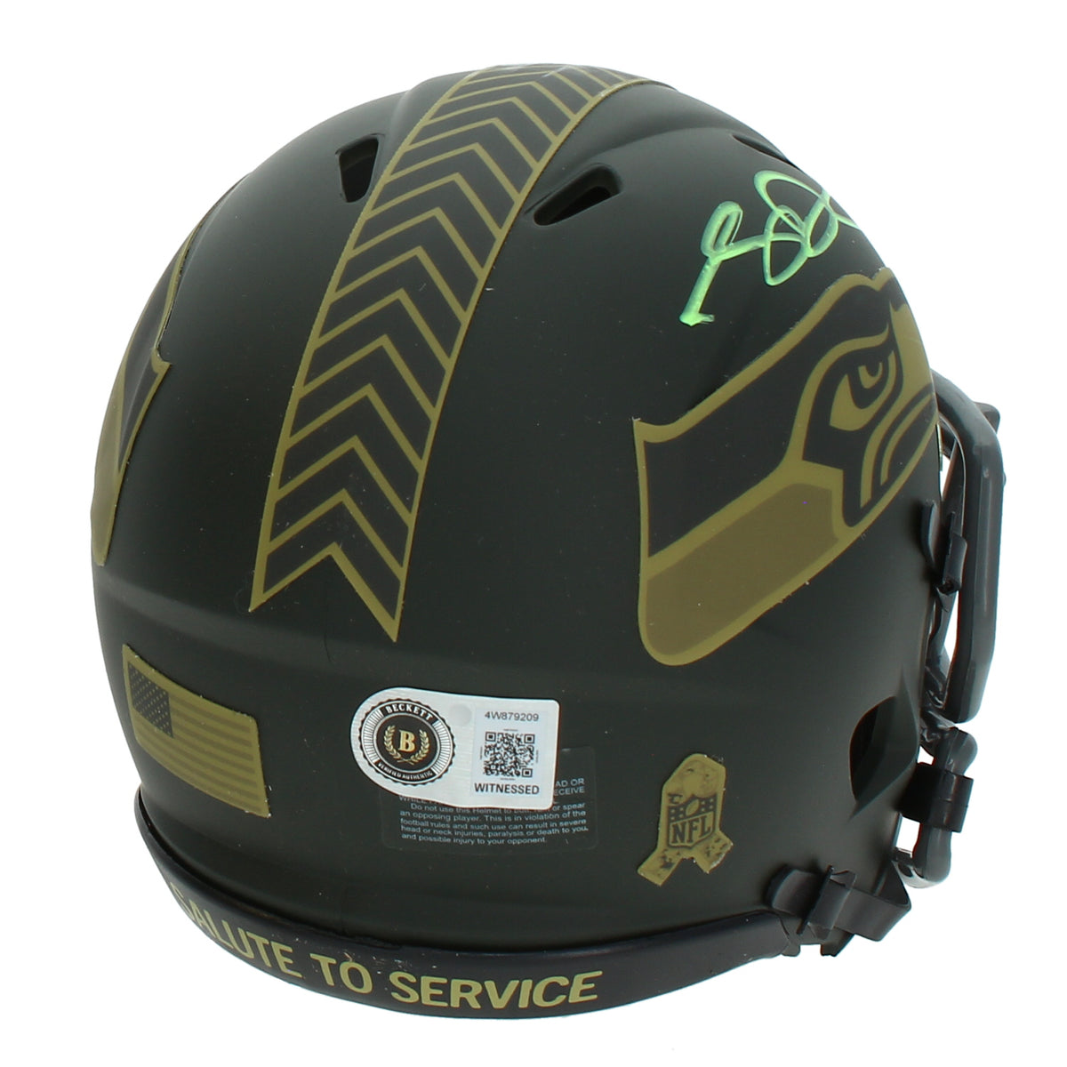 Sam Darnold Autographed Seattle Seahawks 2025 Salute to Service Speed Mini Helmet Beckett