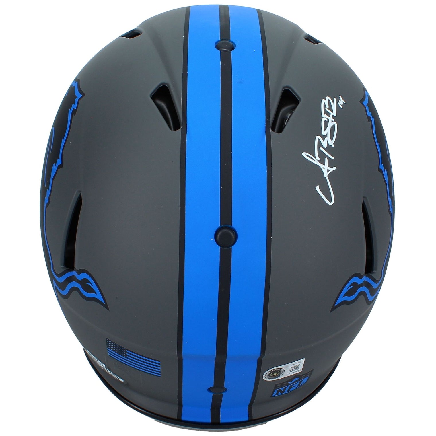 Amon-Ra St. Brown Autographed Detroit Lions FSM Custom Painted Gray Speed Authentic Helmet Beckett