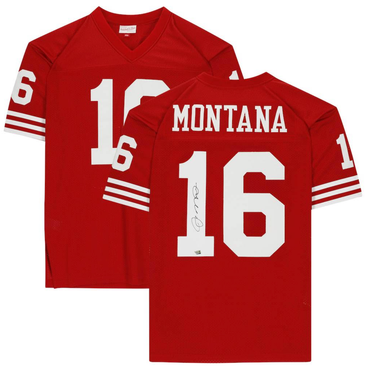 Joe Montana Autographed San Francisco 49ers Mitchell &amp; Ness Red Replica Jersey Fanatics