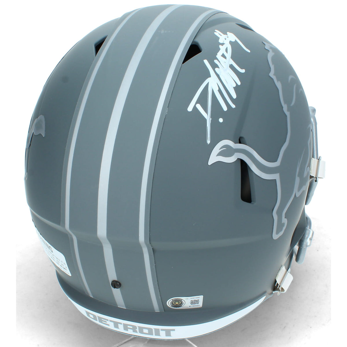 Derrick Moore Autographed Detroit Lions Slate Speed Full Size Helmet Beckett