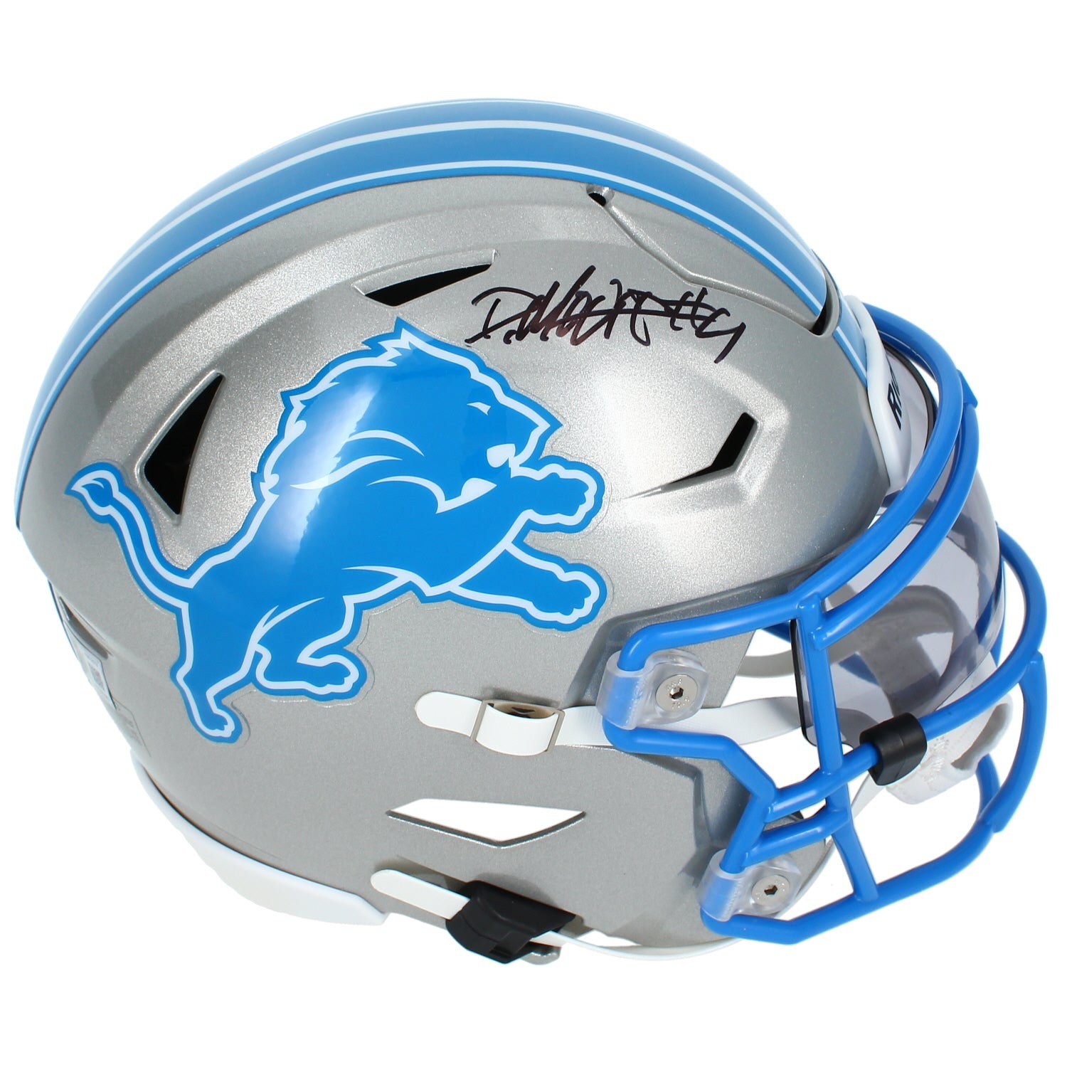 Derrick Moore Autographed Detroit Lions Speedflex Midi Helmet Beckett Witnessed