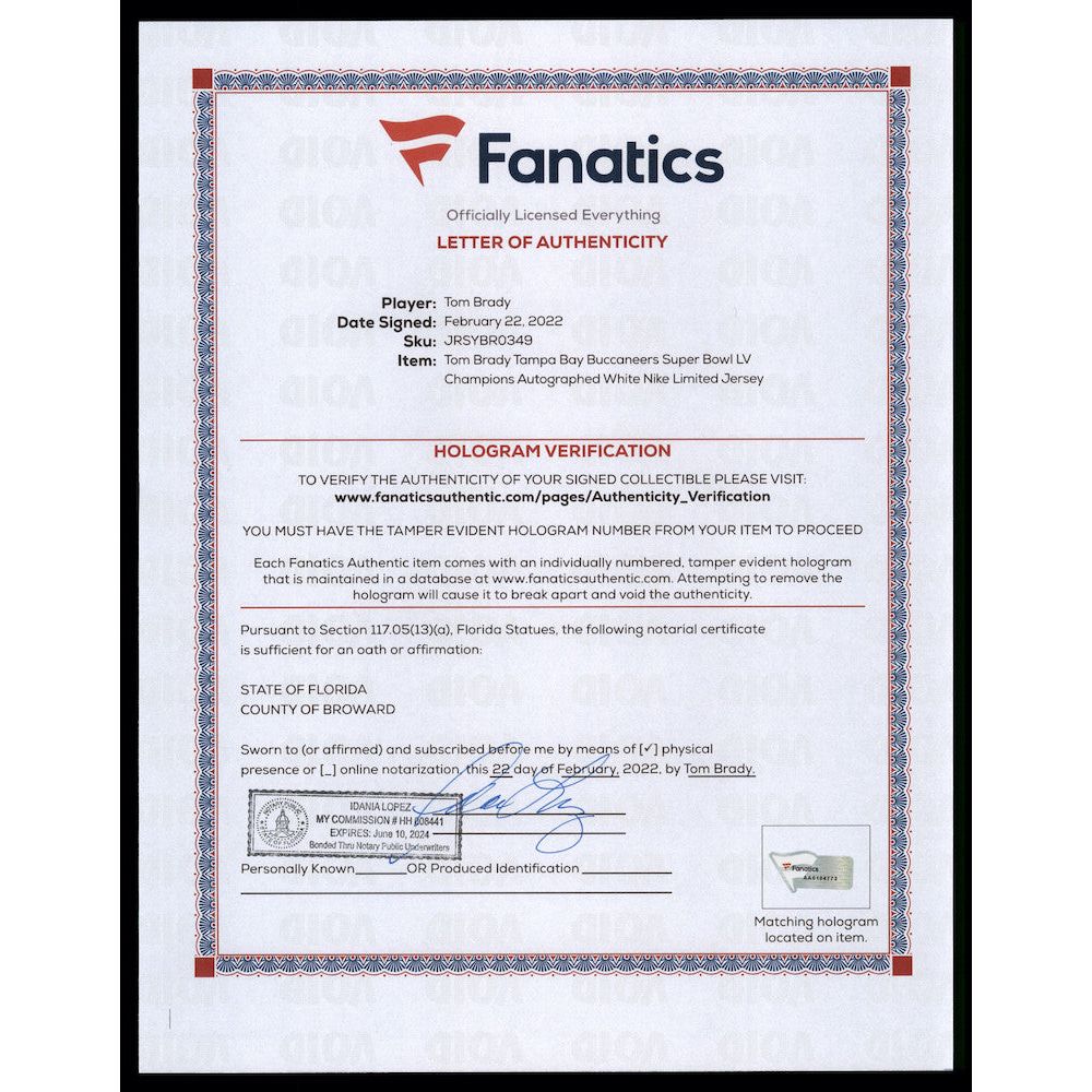 TOM BRADY Autographed Tampa Bay Buccaneers White Nike Limited Jersey FANATICS