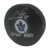 AUSTON MATTHEWS Autographed "2022 HART" Maple Leafs Logo Puck FANATICS