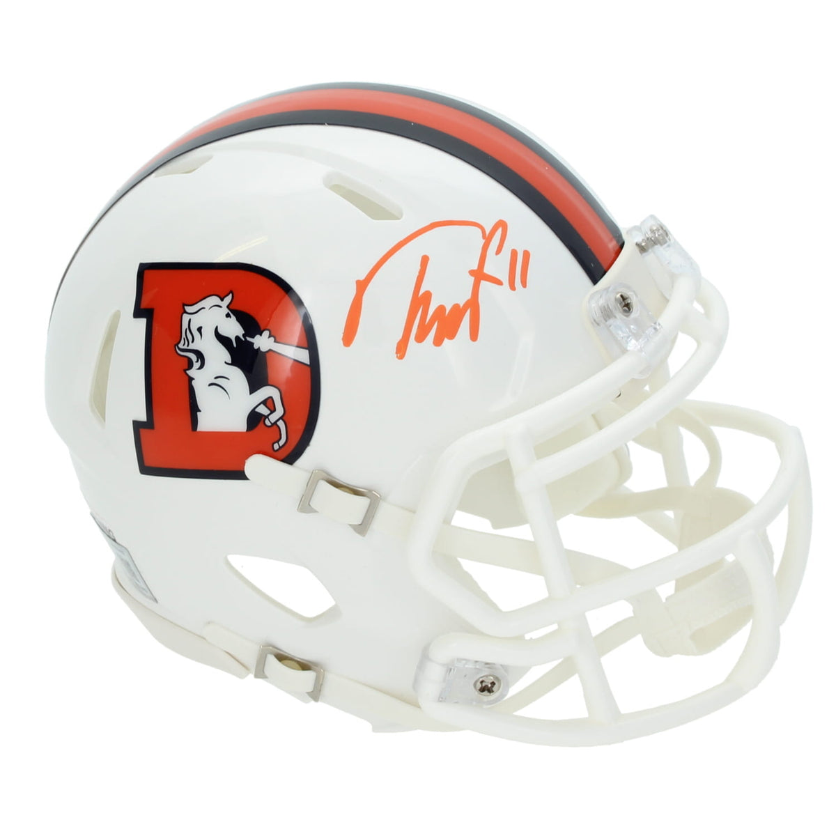 Troy Franklin Autographed Denver Broncos White 2023 Alternate Speed Mini Helmet Beckett