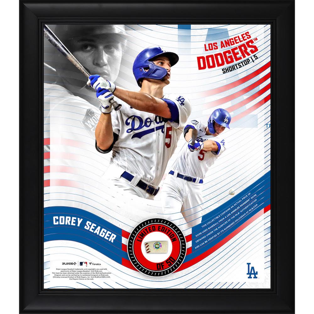 Corey Seager Dodgers Framed 15" x 17" Game Used Baseball Collage LE 50