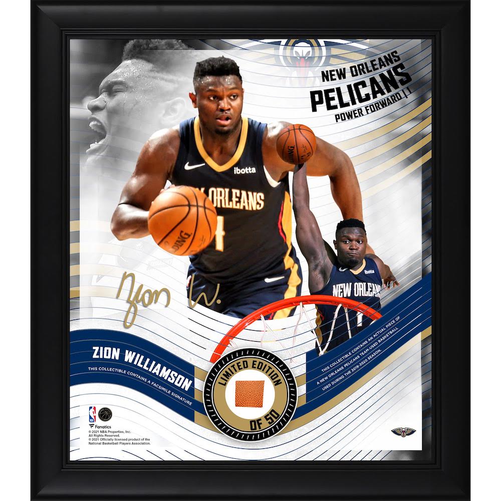 ZION WILLIAMSON Pelicans Framed 15" x 17" Game Used Basketball Collage LE 50