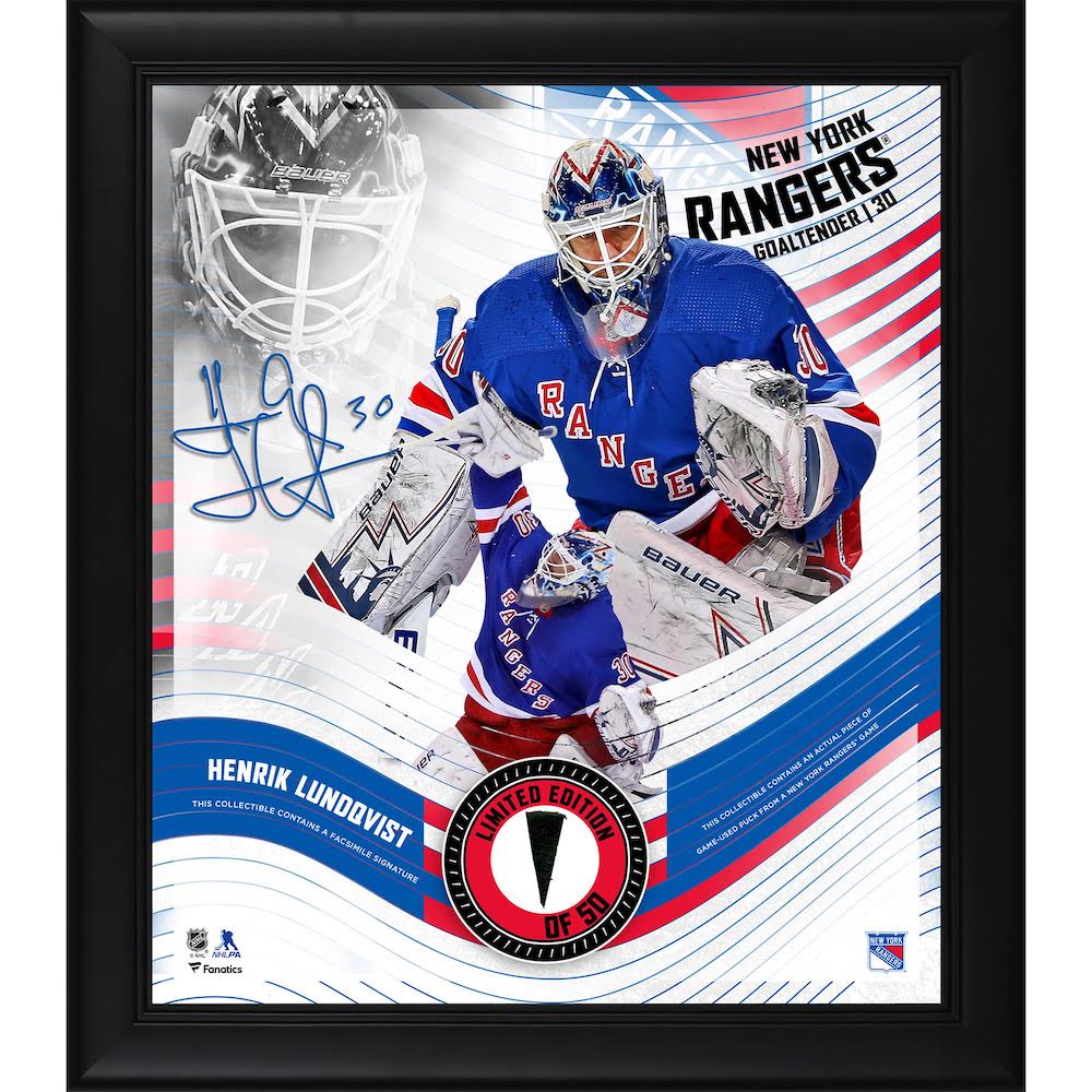 HENRIK LUNDQVIST New York Rangers Framed 15" x 17" Game Used Puck Collage LE 50