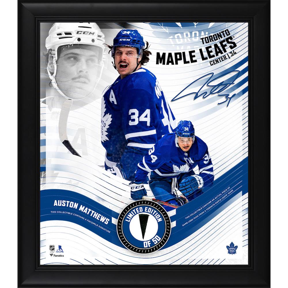 AUSTON MATTHEWS Maple Leafs Framed 15" x 17" Game Used Puck Collage LE 50