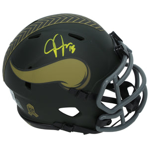 Justin Jefferson Autographed Minnesota Vikings 2025 Salute to Service Speed Mini Helmet Beckett