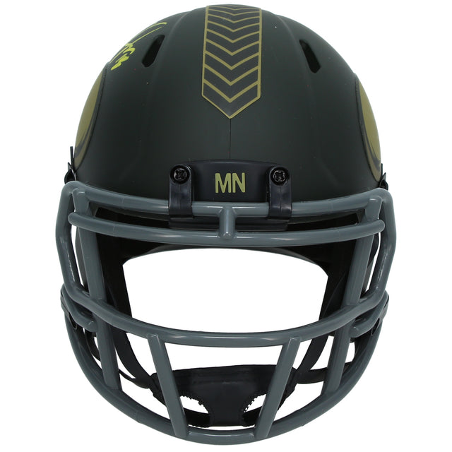 Justin Jefferson Autographed Minnesota Vikings 2025 Salute to Service Speed Mini Helmet Beckett