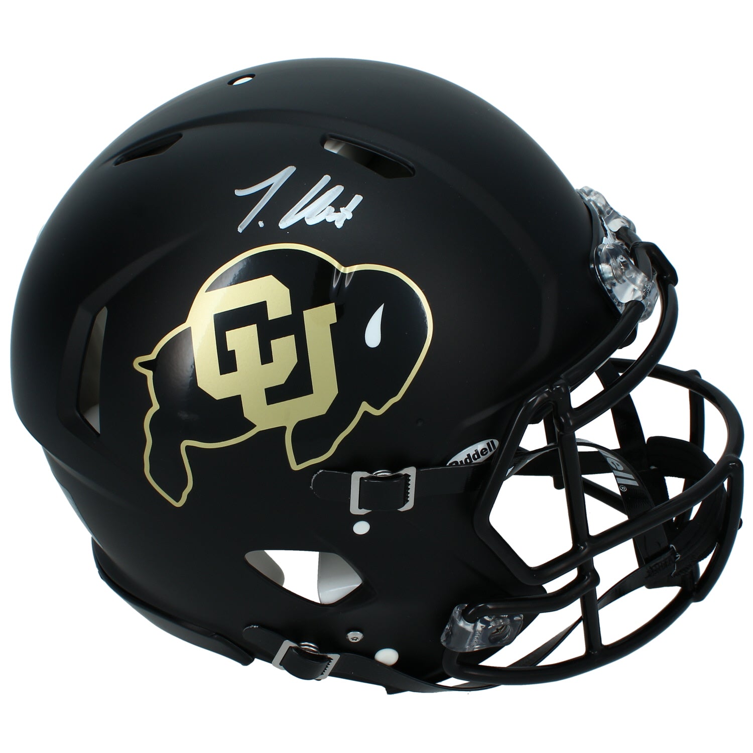 Travis Hunter Autographed Colorado Buffaloes Black Matte Alternate Speed Authentic Helmet Beckett