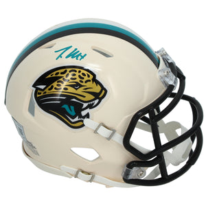 Travis Hunter Autographed Jacksonville Jaguars RETRO Speed Mini Helmet Beckett