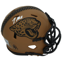 Travis Hunter Autographed Jacksonville Jaguars 2023 Salute to Service Speed Mini Helmet Beckett