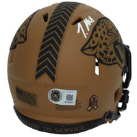 Travis Hunter Autographed Jacksonville Jaguars 2023 Salute to Service Speed Mini Helmet Beckett