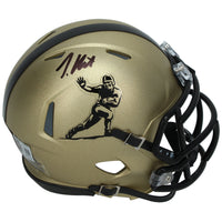 Travis Hunter Autographed Gold Heisman Trophy Logo Speed Mini Helmet Beckett