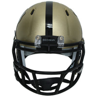Travis Hunter Autographed Gold Heisman Trophy Logo Speed Mini Helmet Beckett
