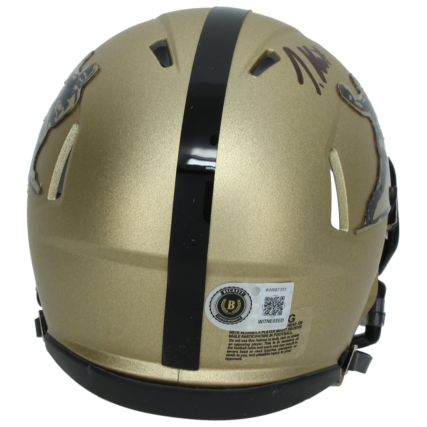 Travis Hunter Autographed Gold Heisman Trophy Logo Speed Mini Helmet Beckett