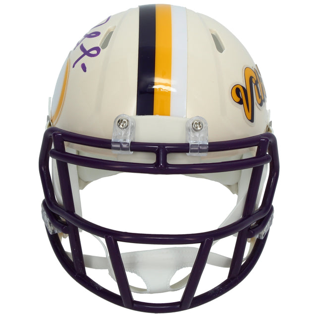 Randy Moss Autographed Minnesota Vikings RETRO Speed Mini Helmet Beckett