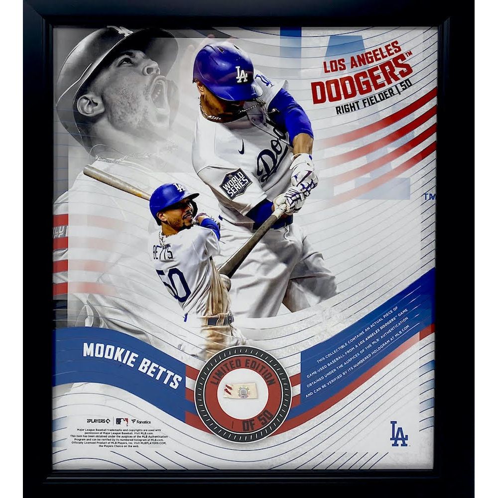 MOOKIE BETTS Unsigned Dodgers Framed 15" x 17" Game Used Baseball Collage LE 1/50