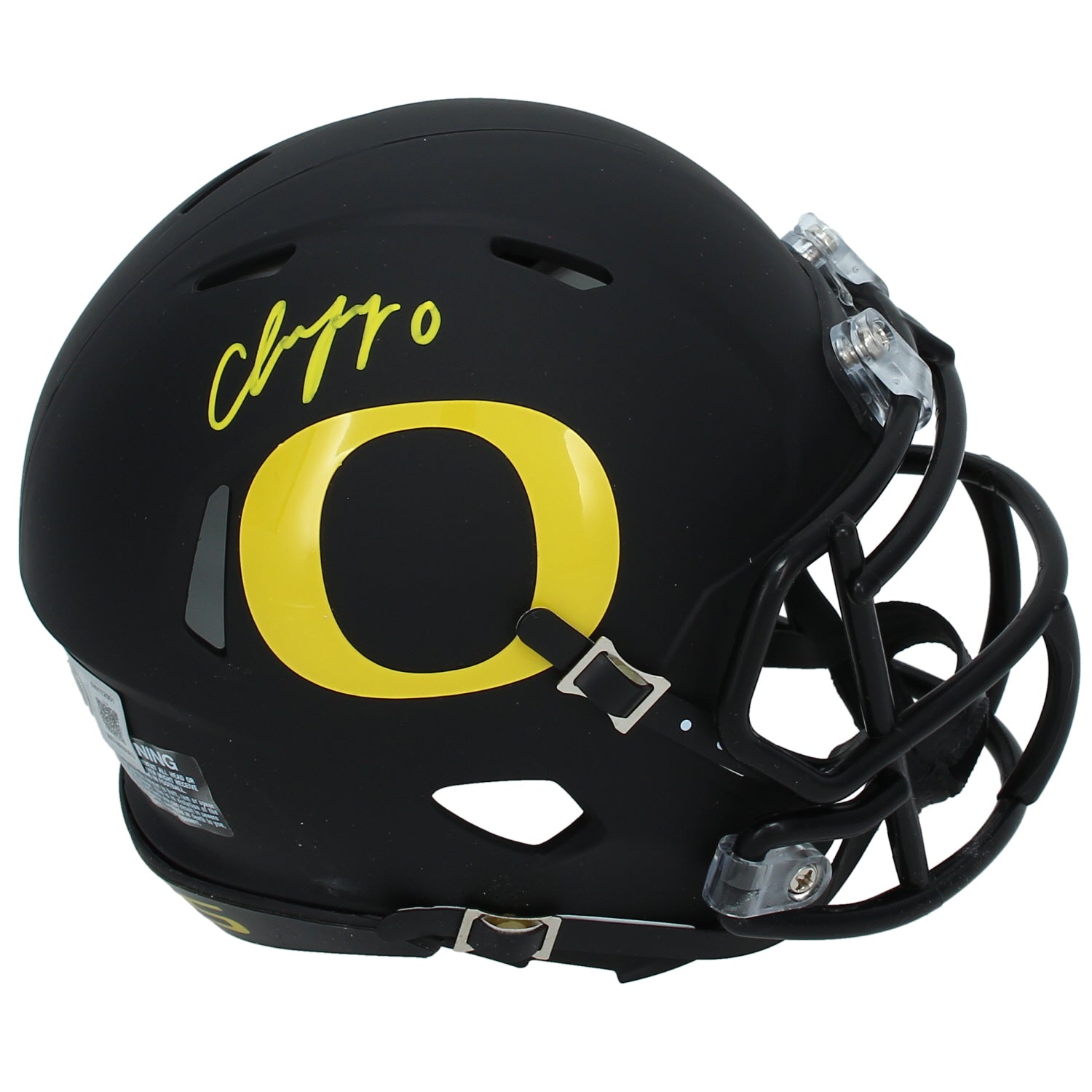 Christian Gonzalez Autographed Oregon Ducks Speed Black Matte Mini Helmet Beckett