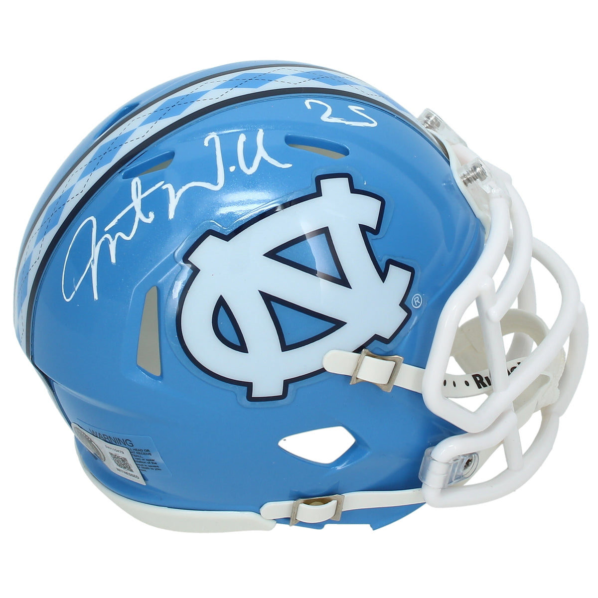 Javonte Williams Autographed UNC Tarheels Speed Mini Helmet Beckett Witnessed