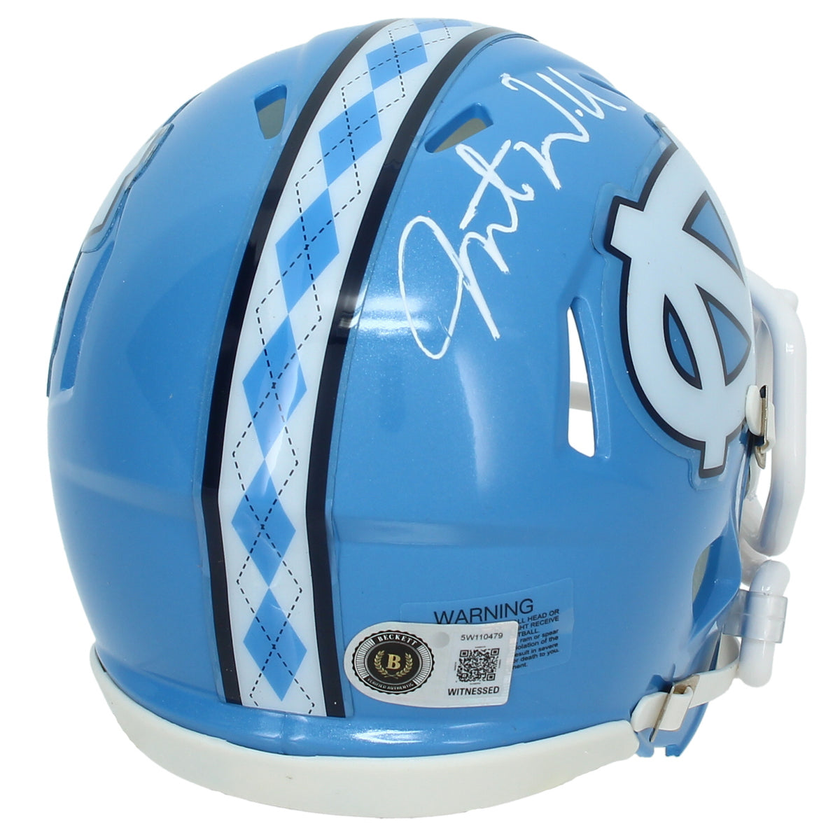 Javonte Williams Autographed UNC Tarheels Speed Mini Helmet Beckett Witnessed
