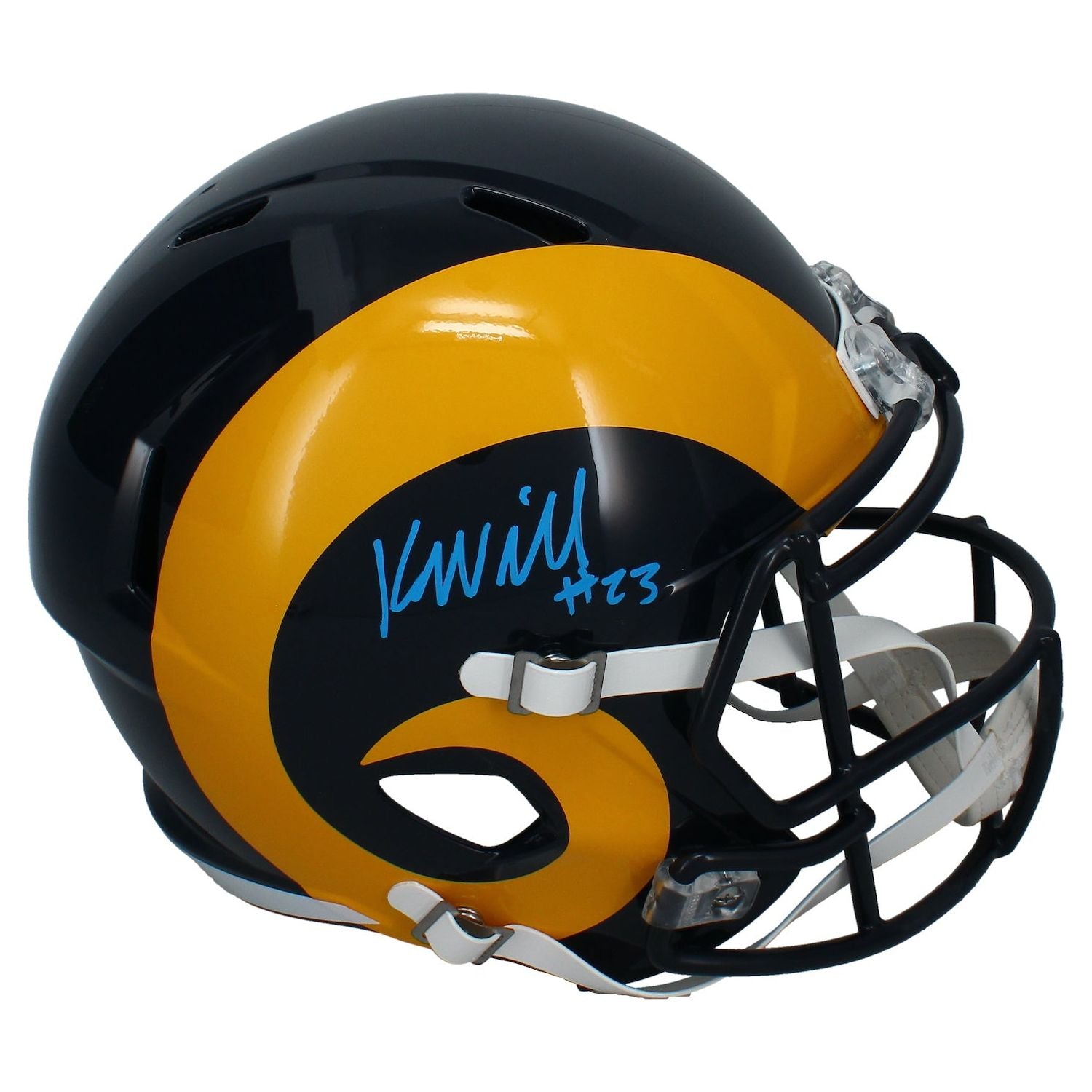 Kyren Williams Autographed Rams 1981-99 Throwback Full Size Speed Helmet Beckett