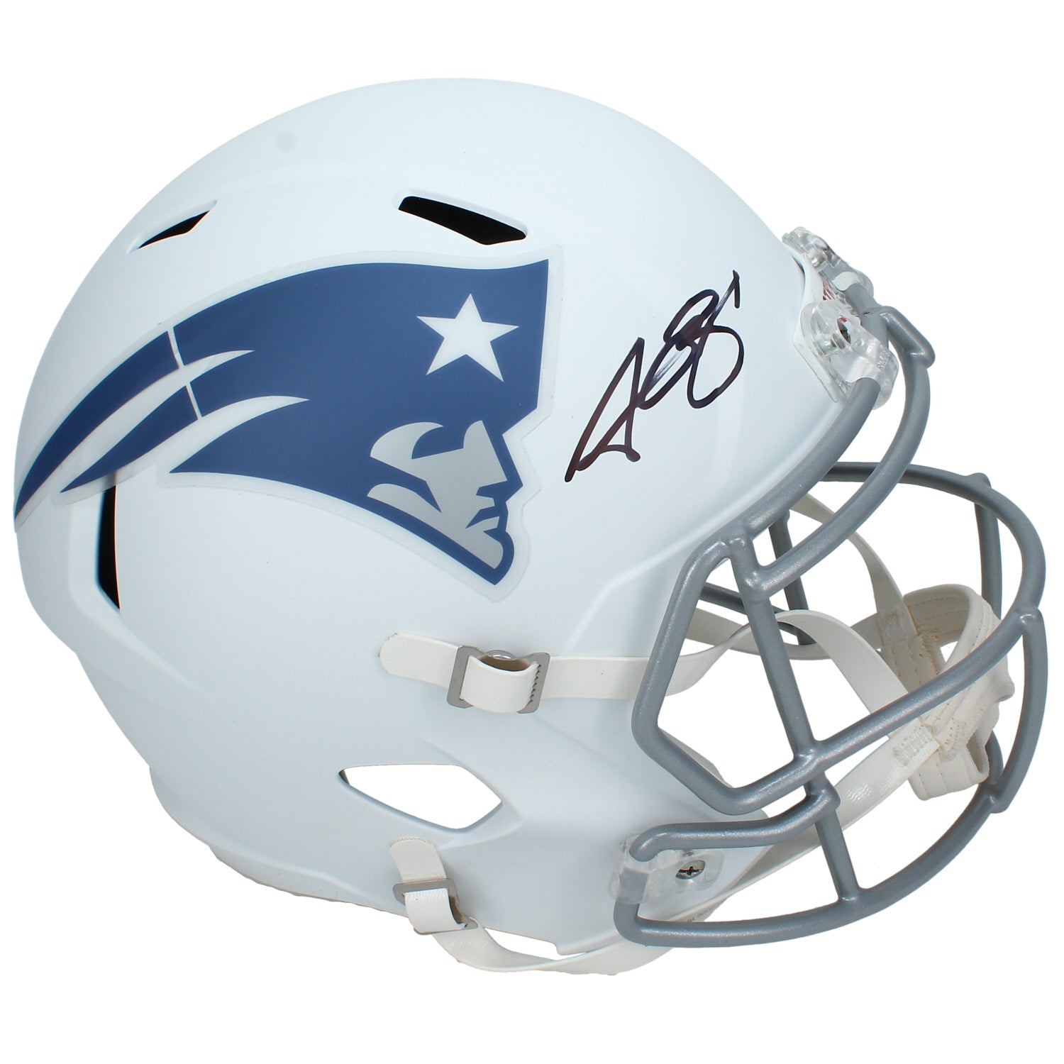 A.J. Brown Autographed New England Patriots White Rivalries Speed Full Size Helmet Beckett