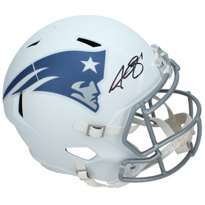 A.J. Brown Autographed New England Patriots White Rivalries Speed Full Size Helmet Beckett