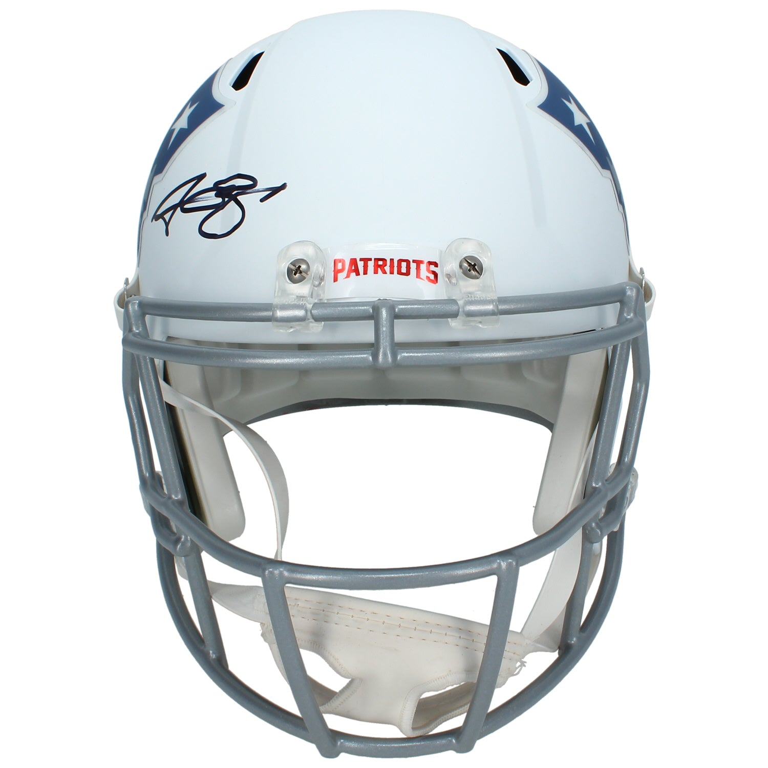 A.J. Brown Autographed New England Patriots White Rivalries Speed Full Size Helmet Beckett