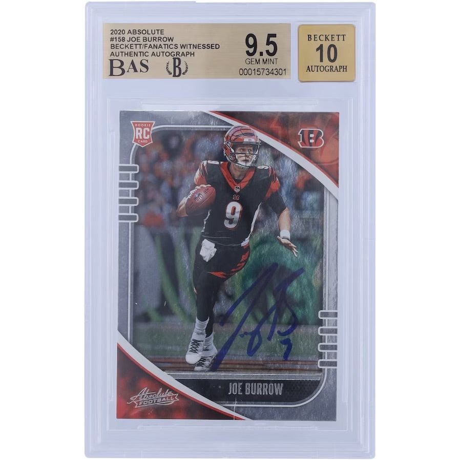 Joe Burrow Autographed Bengals Panini Absolute #158 Rookie Card Beckett 10