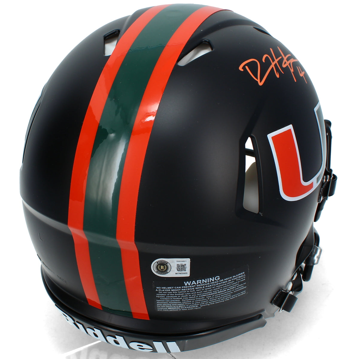 Devin Hester Autographed Miami Hurricanes Black Alternate Speed Authentic Helmet Beckett
