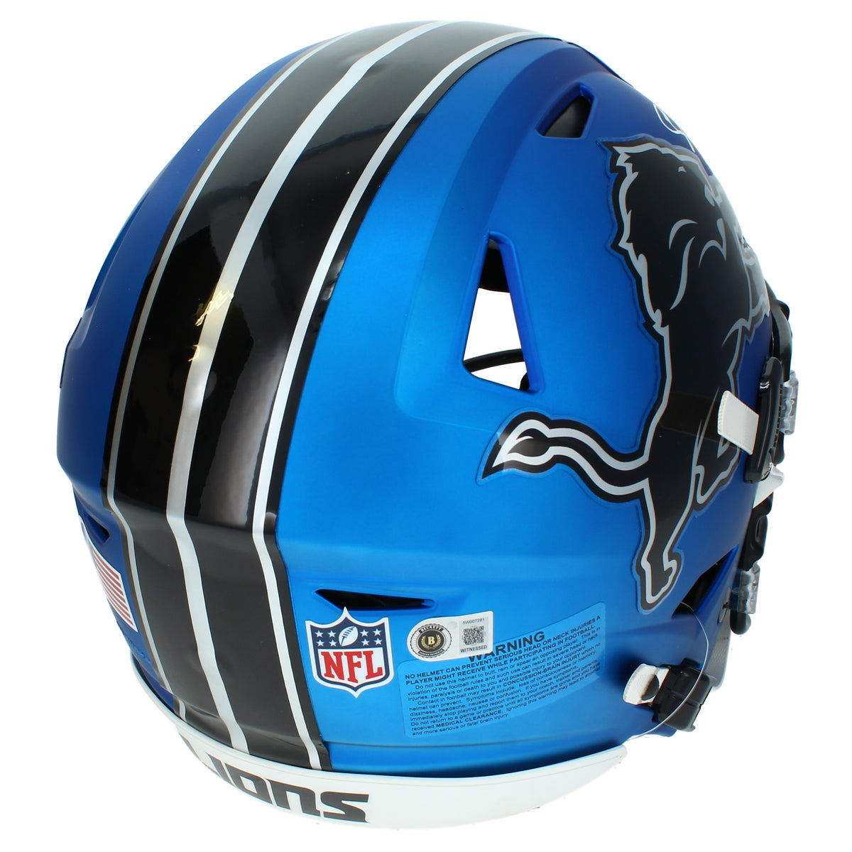 Calvin Johnson Autographed Detroit Lions Blue 2024 Alternate Speedflex Authentic Helmet Beckett Witnessed