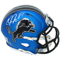 Calvin Johnson Autographed Detroit Lions Blue 2024 Alternate Speed Mini Helmet Beckett