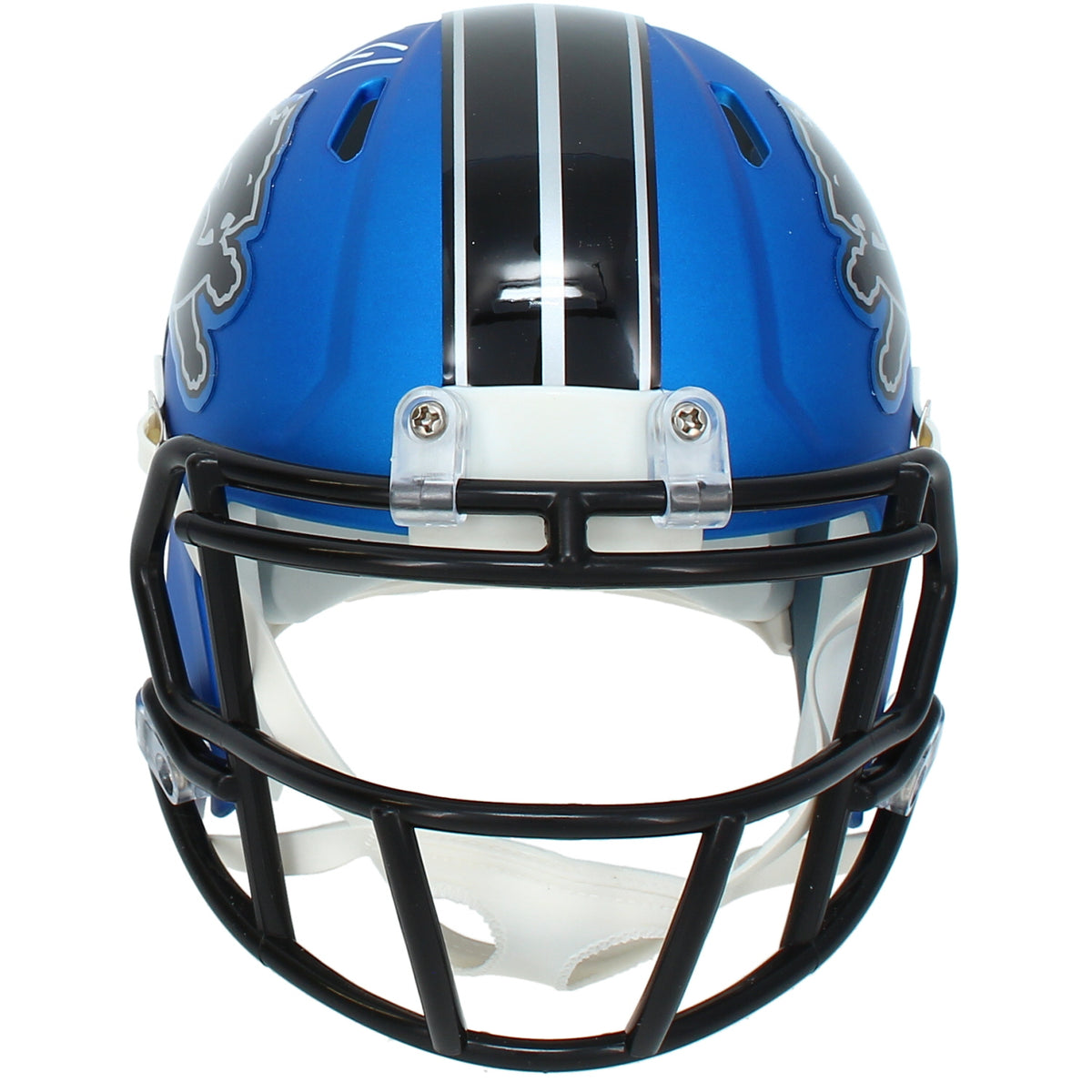 Calvin Johnson Autographed Detroit Lions Blue 2024 Alternate Speed Mini Helmet Beckett
