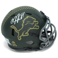 Calvin Johnson Autographed Detroit Lions 2025 Salute to Service Speed Mini Helmet Beckett