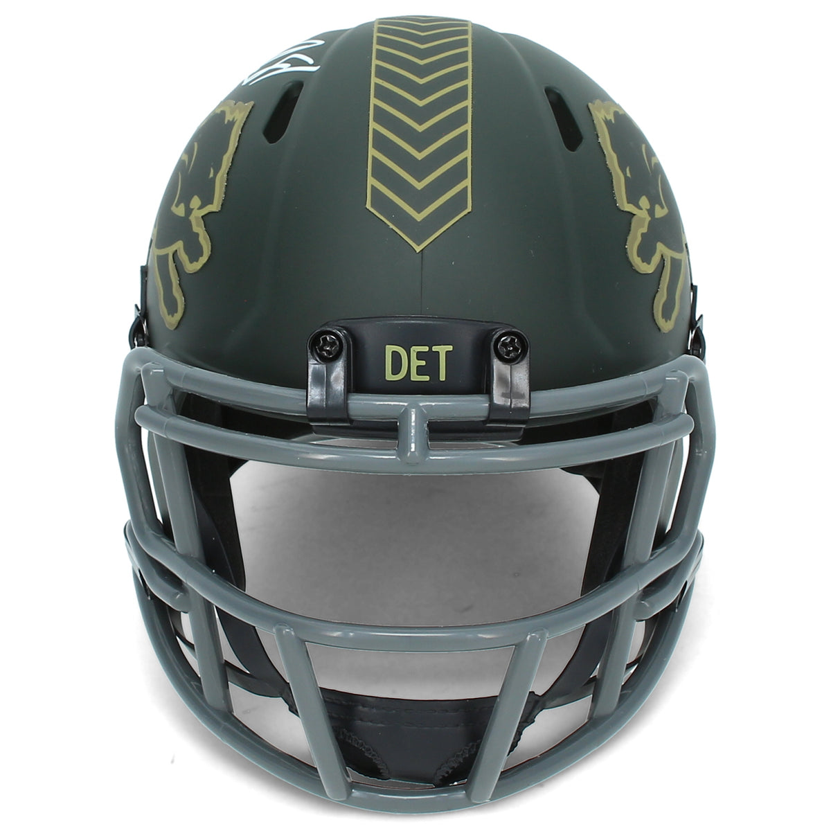 Calvin Johnson Autographed Detroit Lions 2025 Salute to Service Speed Mini Helmet Beckett