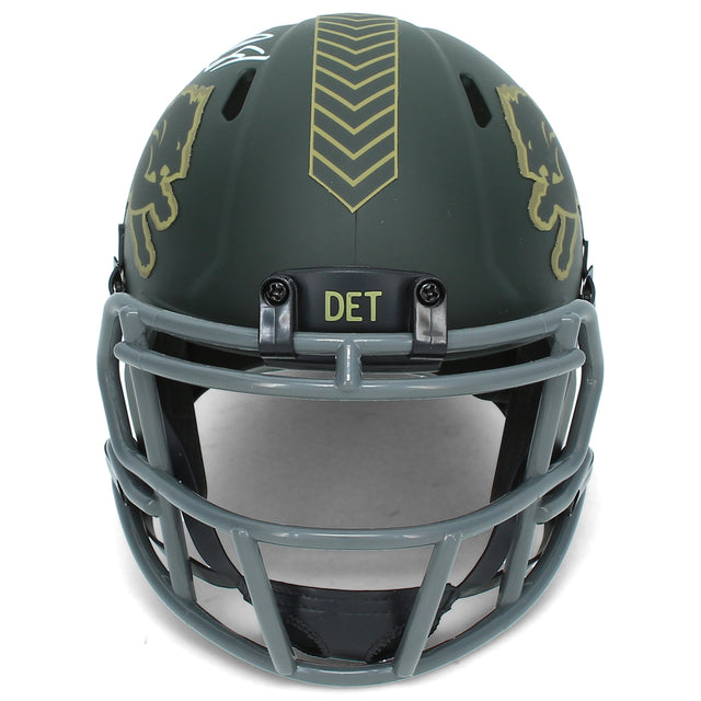 Calvin Johnson Autographed Detroit Lions 2025 Salute to Service Speed Mini Helmet Beckett